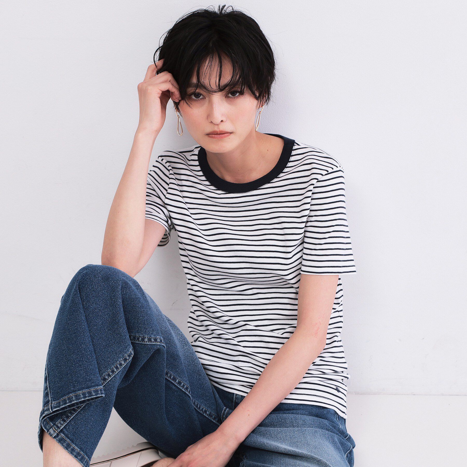 OPAQUE.CLIP「【PETIT BATEAU／プチバトー】ミニマリニエールクルーネック半袖Tシャツ」|Tシャツ・カットソー|ホワイト(301)