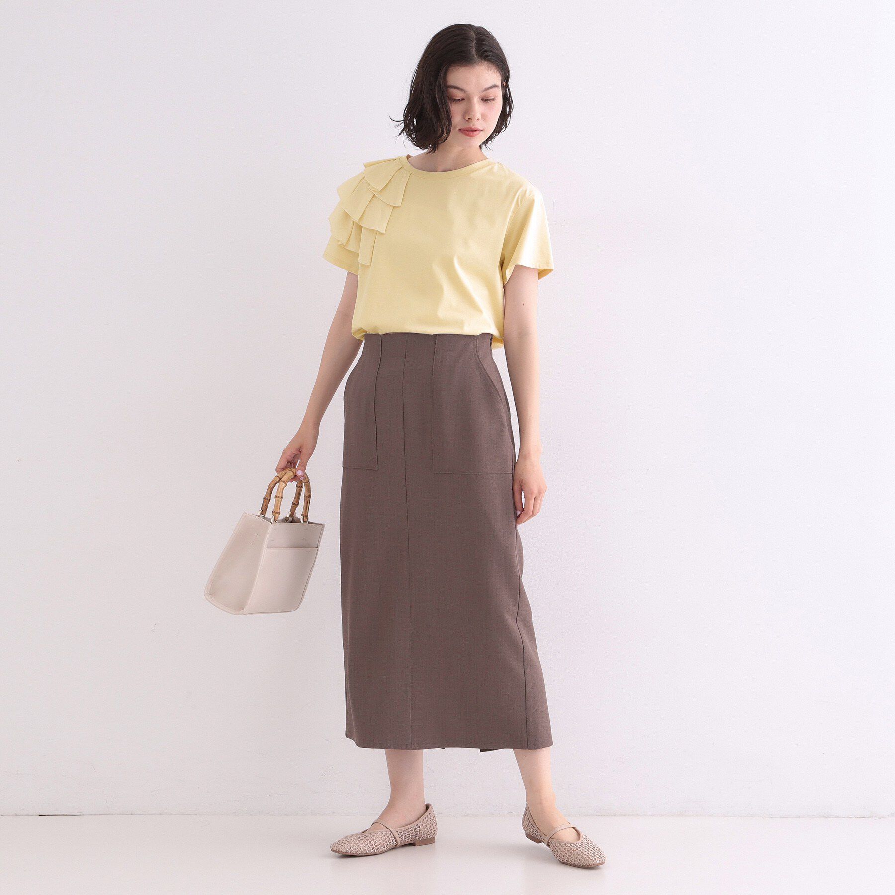 OPAQUE.CLIP「【UVケア】アシメフリルドッキングカットソー《洗濯機OK》」|Tシャツ・カットソー|