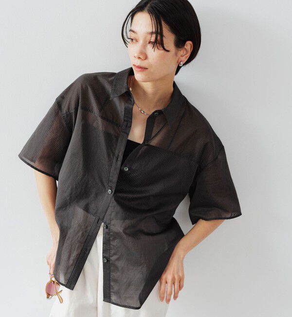 UNITED ARROWS green label relaxing「【結論シリーズ】リボンハイウエストシャツ［size SHORTあり］」|シャツ・ブラウス|