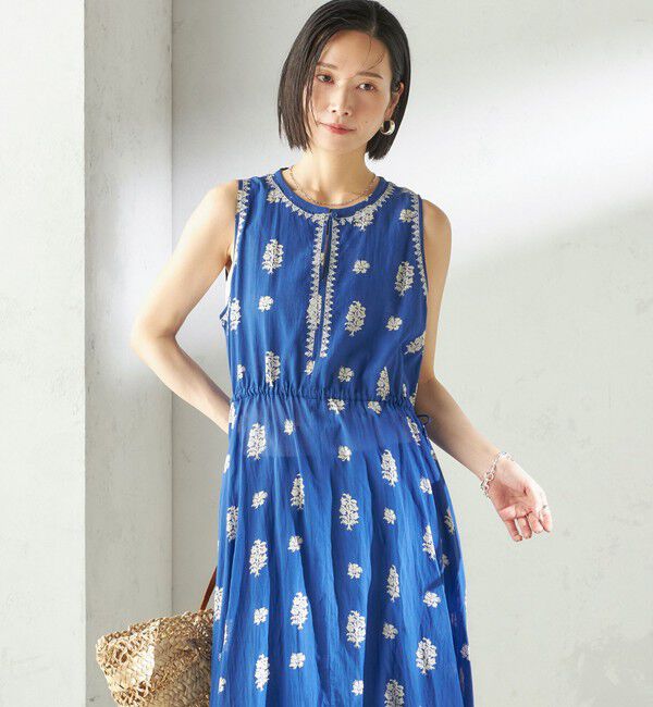 SHIPS for women「【SHIPS別注】Fanaka:〈手洗い可能〉フラワー プリント 刺繍 ワンピース」|ワンピース|