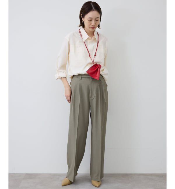 SLOBE IENA「《4サイズ展開》ベルテット2タックストレートパンツ」|スラックス|