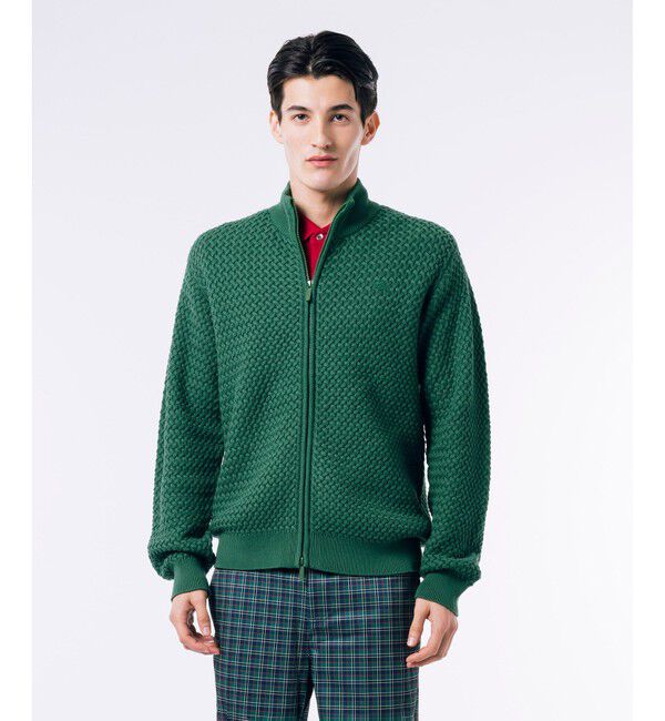 LACOSTE「バスケットニット ダブルジップ ドライバーズニット」|カーディガン|グリーン
