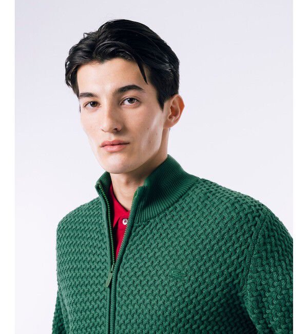 LACOSTE「バスケットニット ダブルジップ ドライバーズニット」|カーディガン|