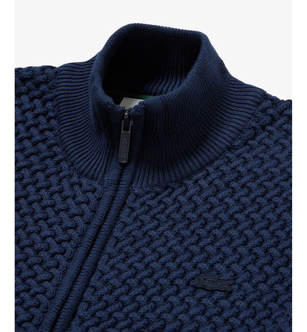 LACOSTE「バスケットニット ダブルジップ ドライバーズニット」|カーディガン|ネイビー