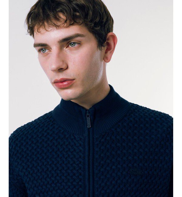 LACOSTE「バスケットニット ダブルジップ ドライバーズニット」|カーディガン|