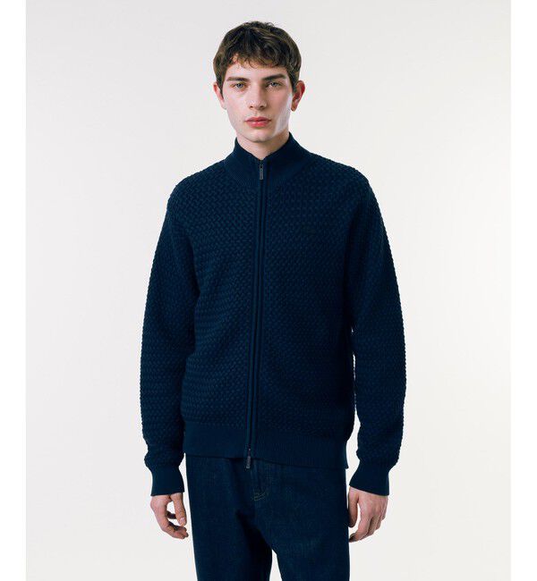 LACOSTE「バスケットニット ダブルジップ ドライバーズニット」|カーディガン|