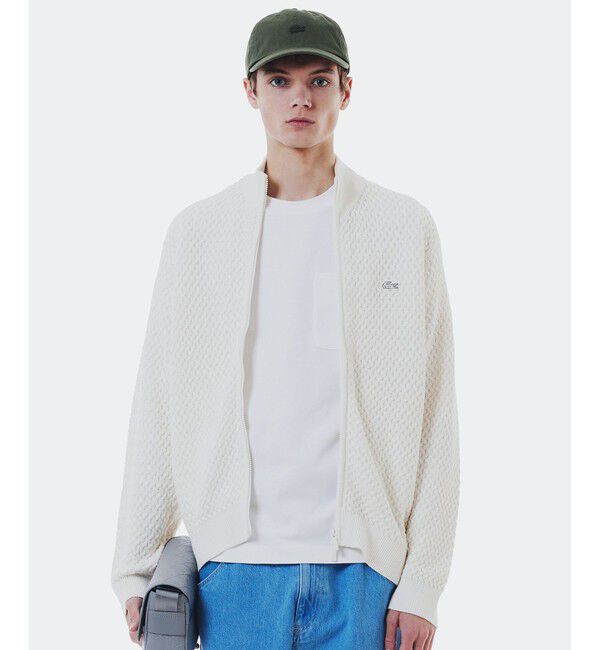LACOSTE「バスケットニット ダブルジップ ドライバーズニット」|カーディガン|