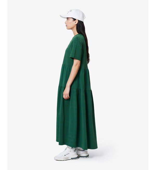 LACOSTE「ティアード切り替え コットンドレス マキシ丈 ワンピース」|ワンピース|