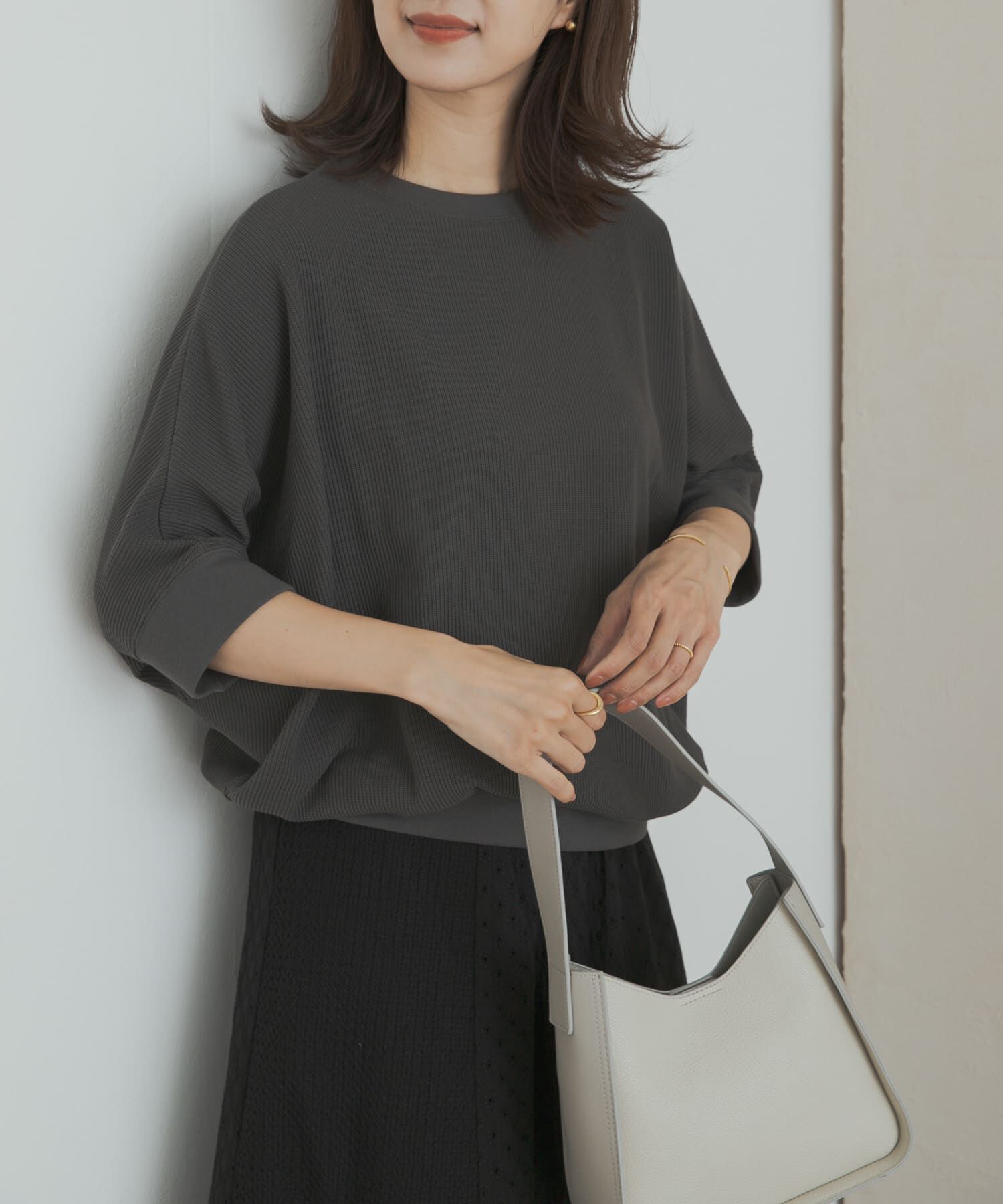 URBAN RESEARCH DOORS「タックフライスワイドTシャツ」|Tシャツ・カットソー|チャコールグレー