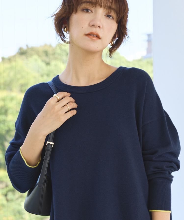 AMERICAN HOLIC「【配色】バイパチクルーネックニットプルオーバー＜静電気軽減＞」|ニット・セーター|Dark Navy