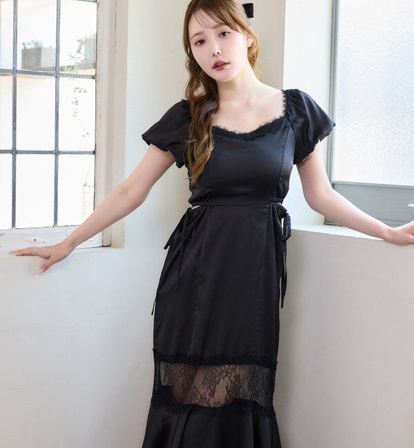  「【Lace Collection】サイドカットレース切替ロングワンピース」|ワンピース|
