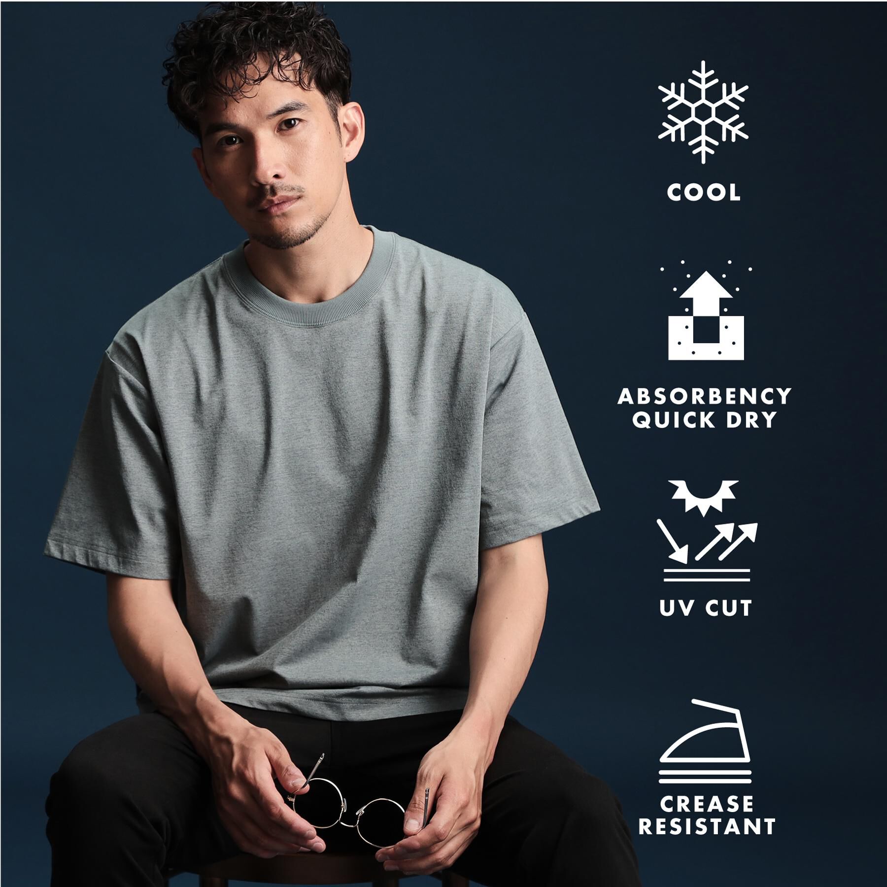 THE SHOP TK「PERFECTEE/パーフェクティー　接触冷感/吸水速乾/UVカット/防シワ/洗濯機OK」|Tシャツ・カットソー|グリーン(024)