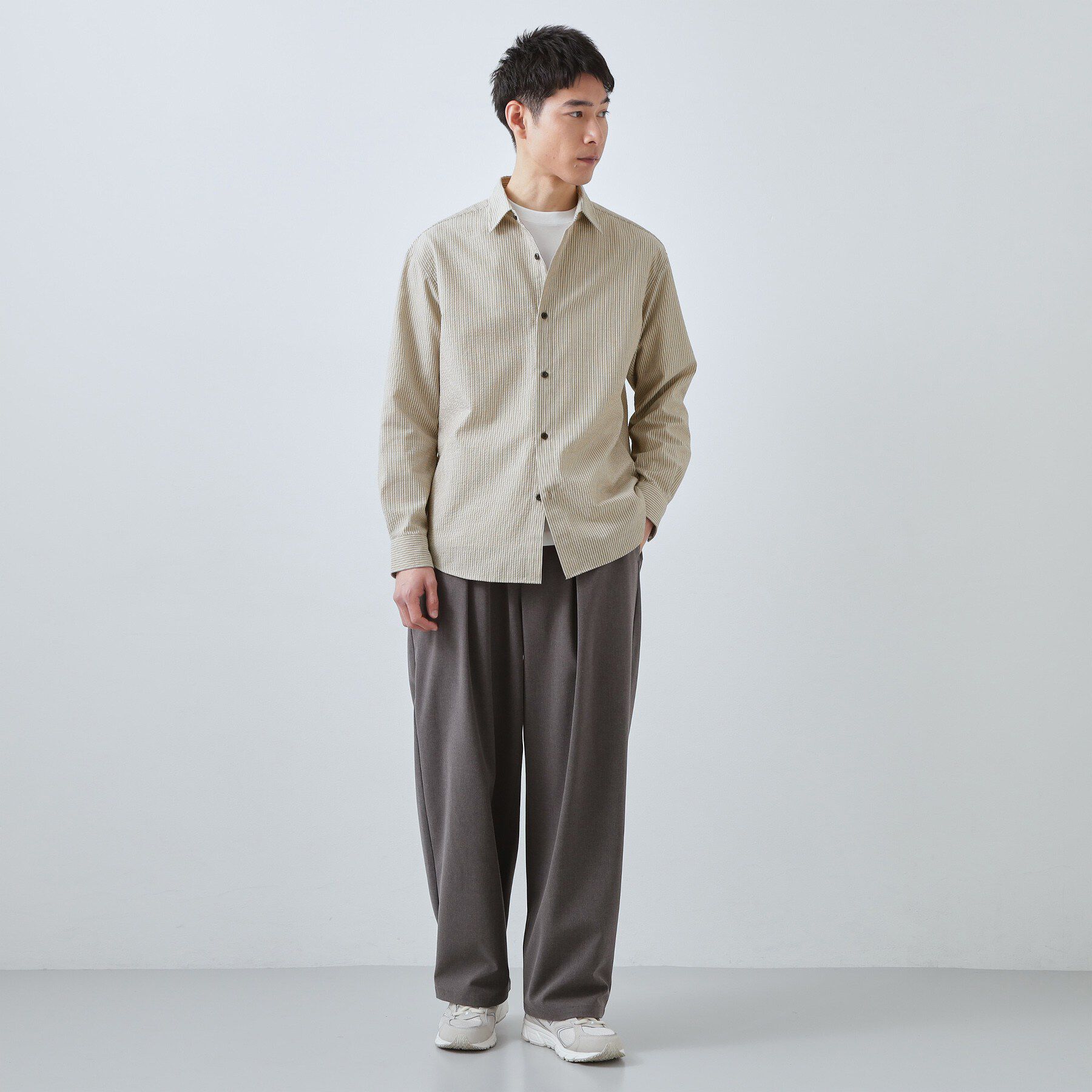 THE SHOP TK「【爽やかで好印象】サッカーストライプシャツ 洗濯機OK」|シャツ・ブラウス|