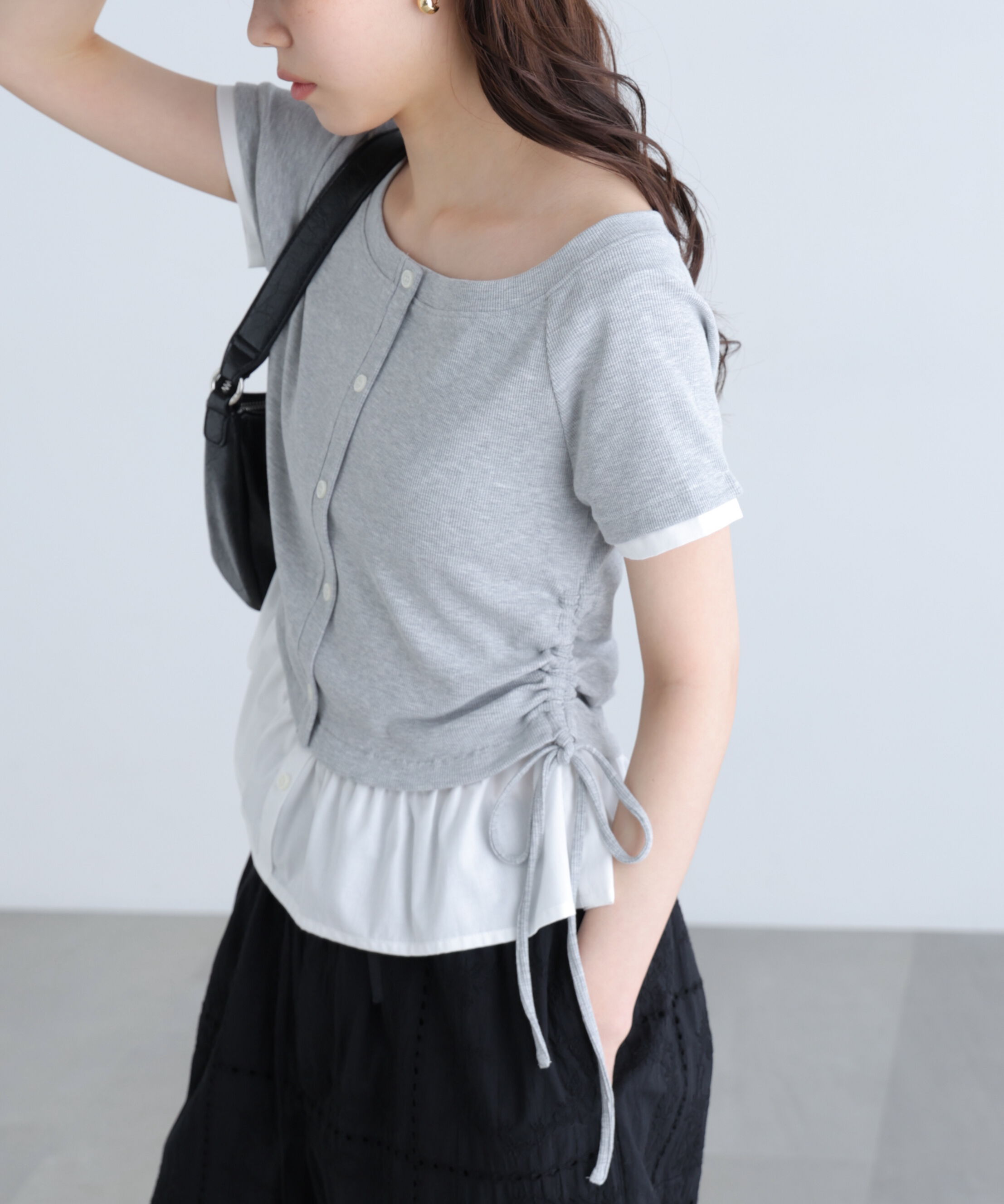  「布帛ドッキングサイドシャーリング半袖カットソー」|Tシャツ・カットソー|