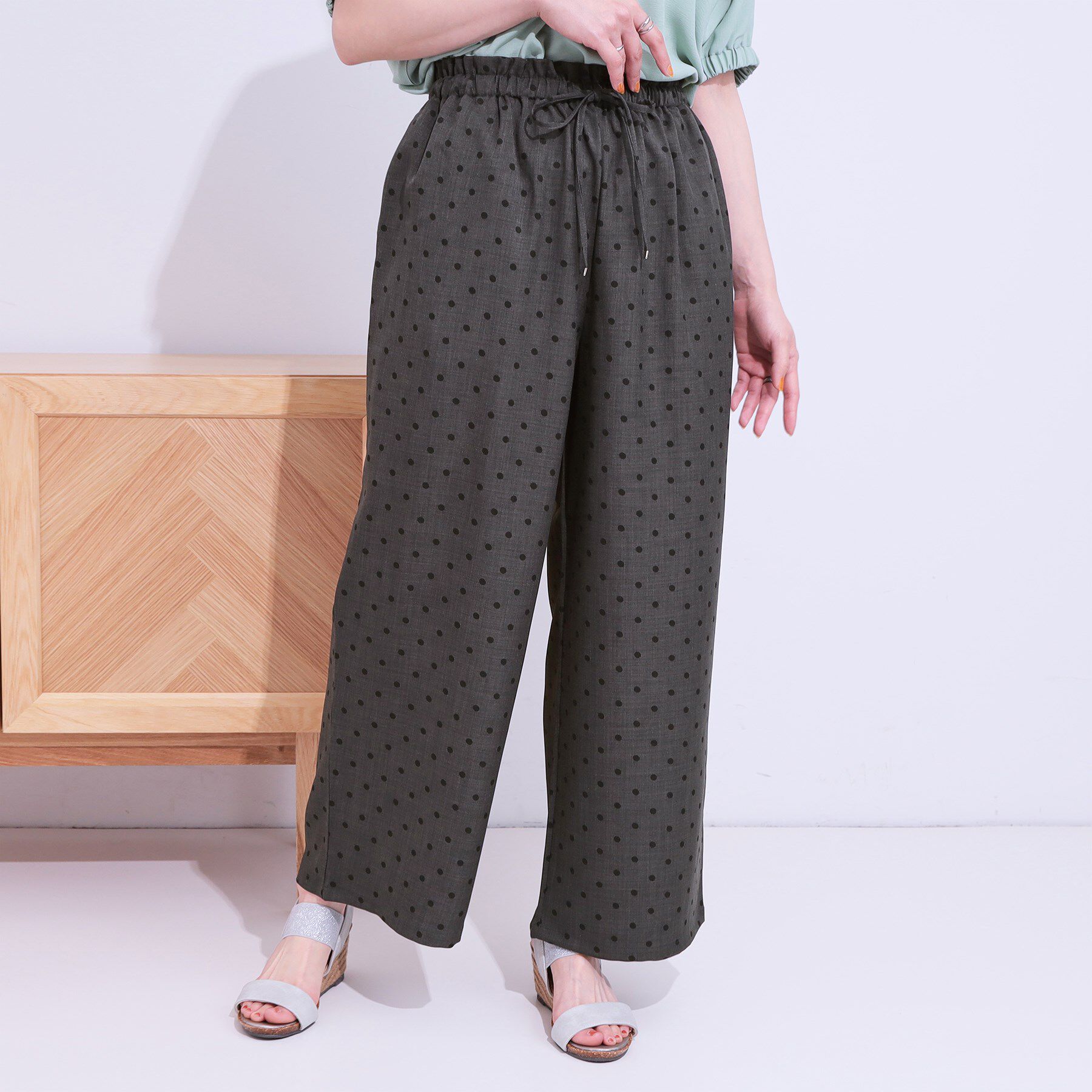 SHOO･LA･RUE「【S-LL】目を惹く柄がアクセント 麻調イージーワイドパンツ」|その他|