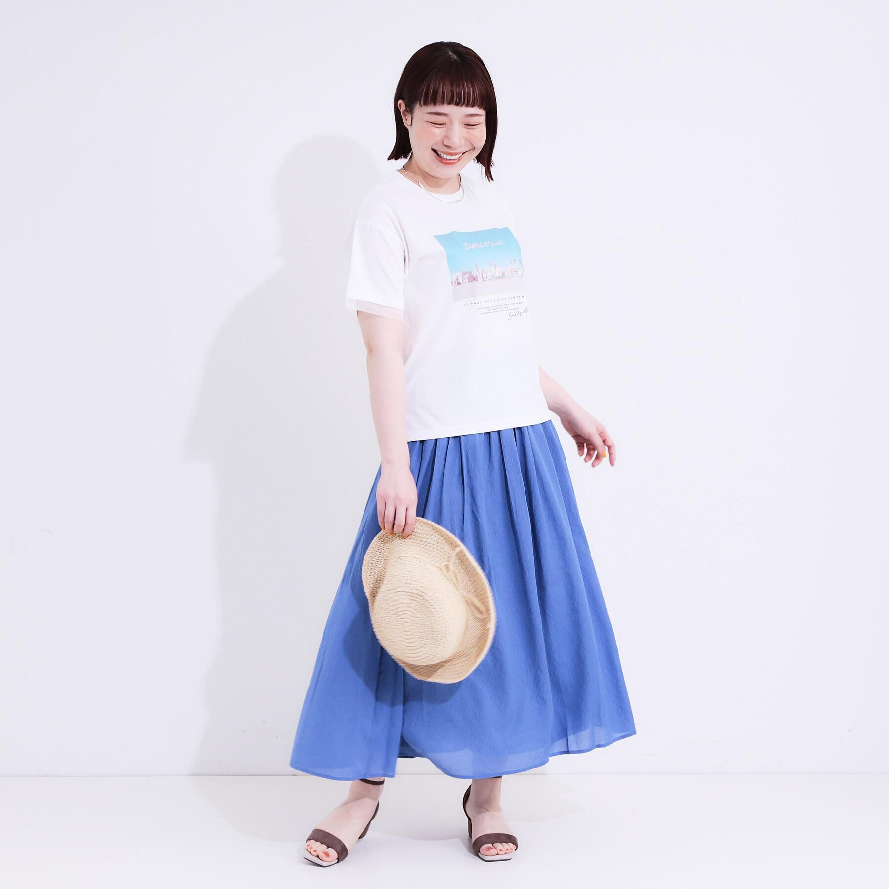 SHOO･LA･RUE「【ひんやり/UVカット】選べる3柄 お袖チュールで差をつける ロゴプリントTシャツ」|Tシャツ・カットソー|