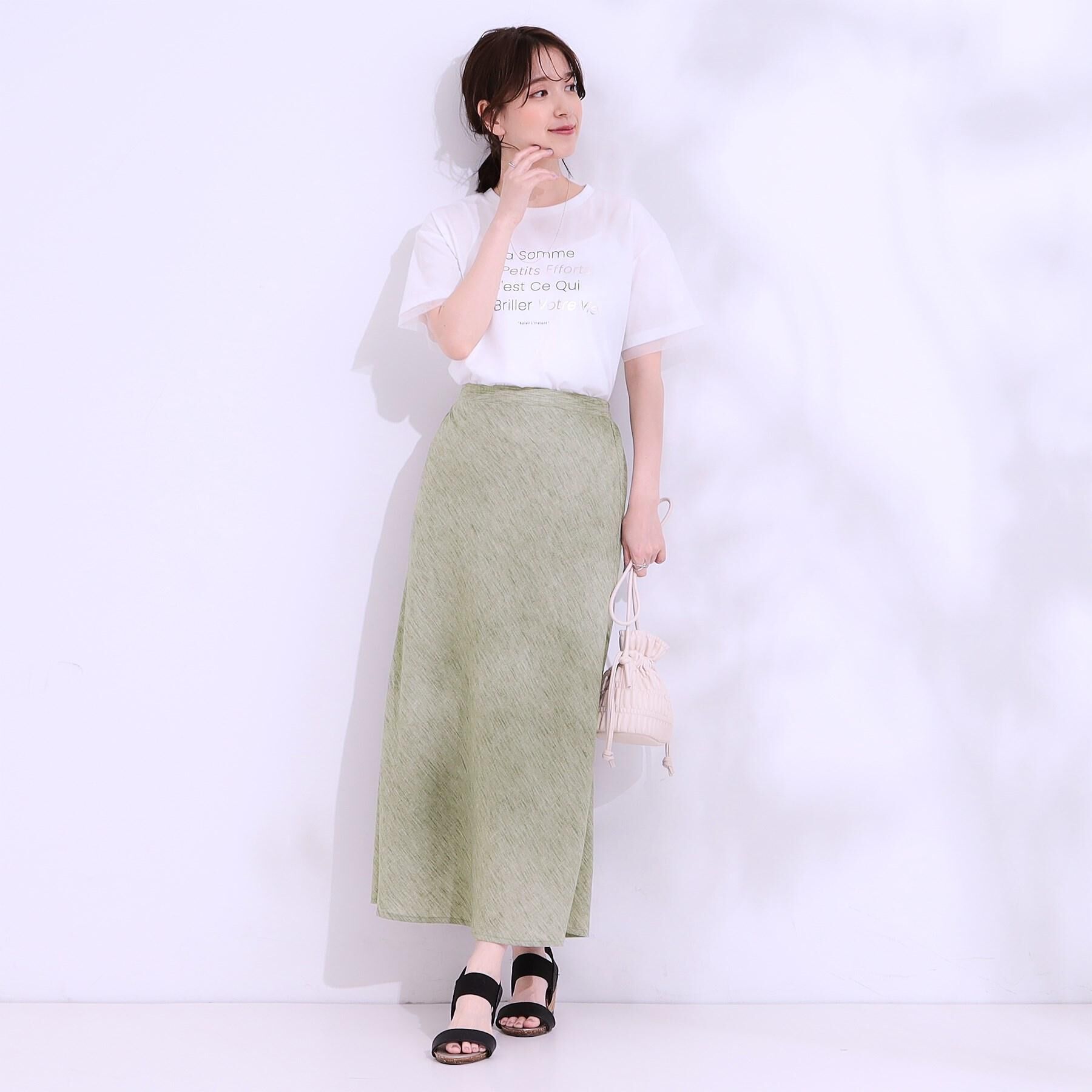 SHOO･LA･RUE「【ひんやり/UVカット】選べる3柄 お袖チュールで差をつける ロゴプリントTシャツ」|Tシャツ・カットソー|