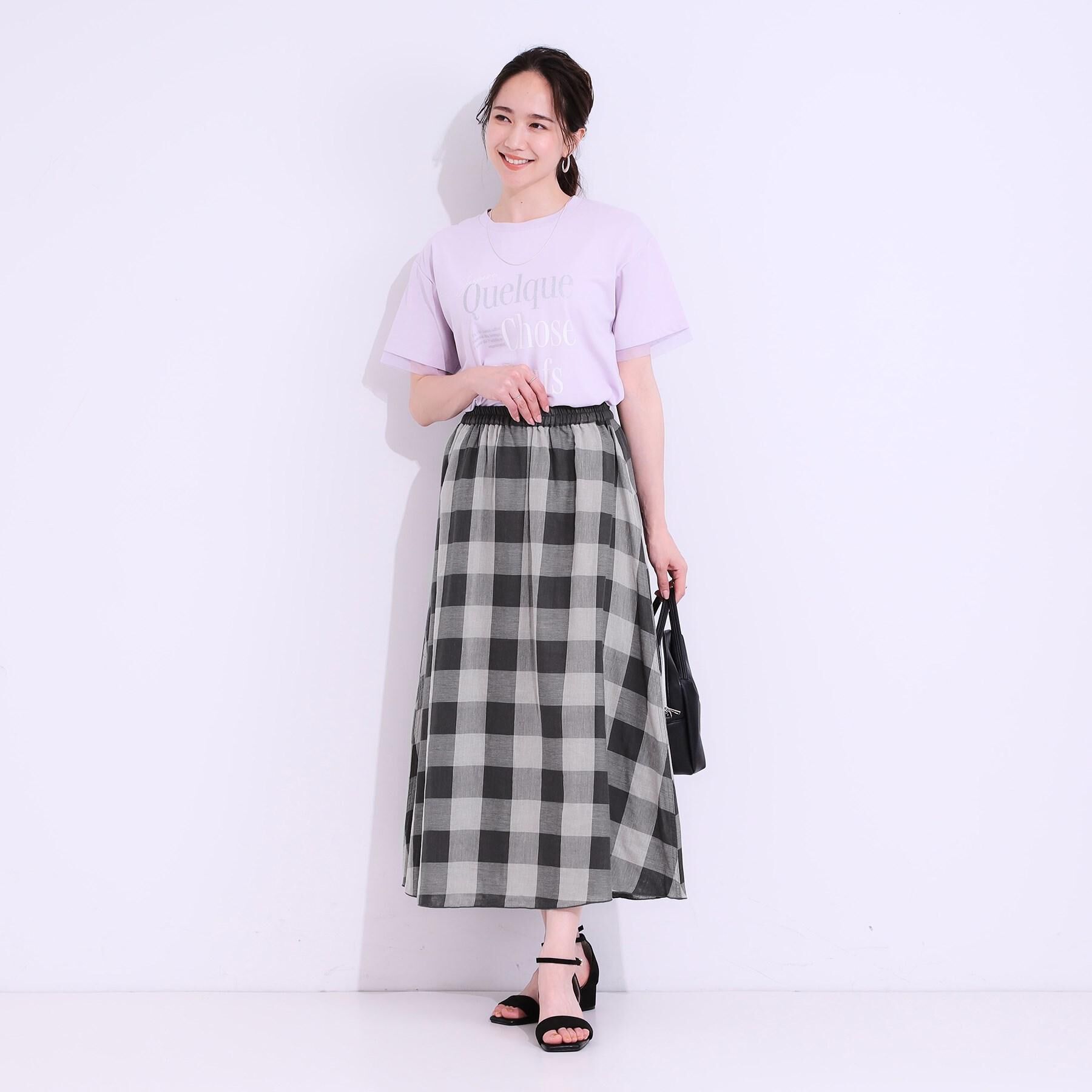 SHOO･LA･RUE「【ひんやり/UVカット】選べる3柄 お袖チュールで差をつける ロゴプリントTシャツ」|Tシャツ・カットソー|