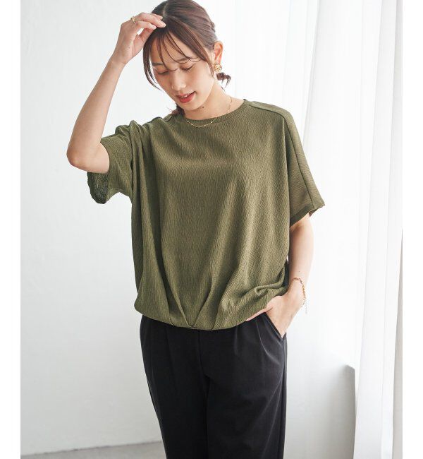 ikka「ジャガードドルマン裾タックプルオーバー」|その他|オリーブ