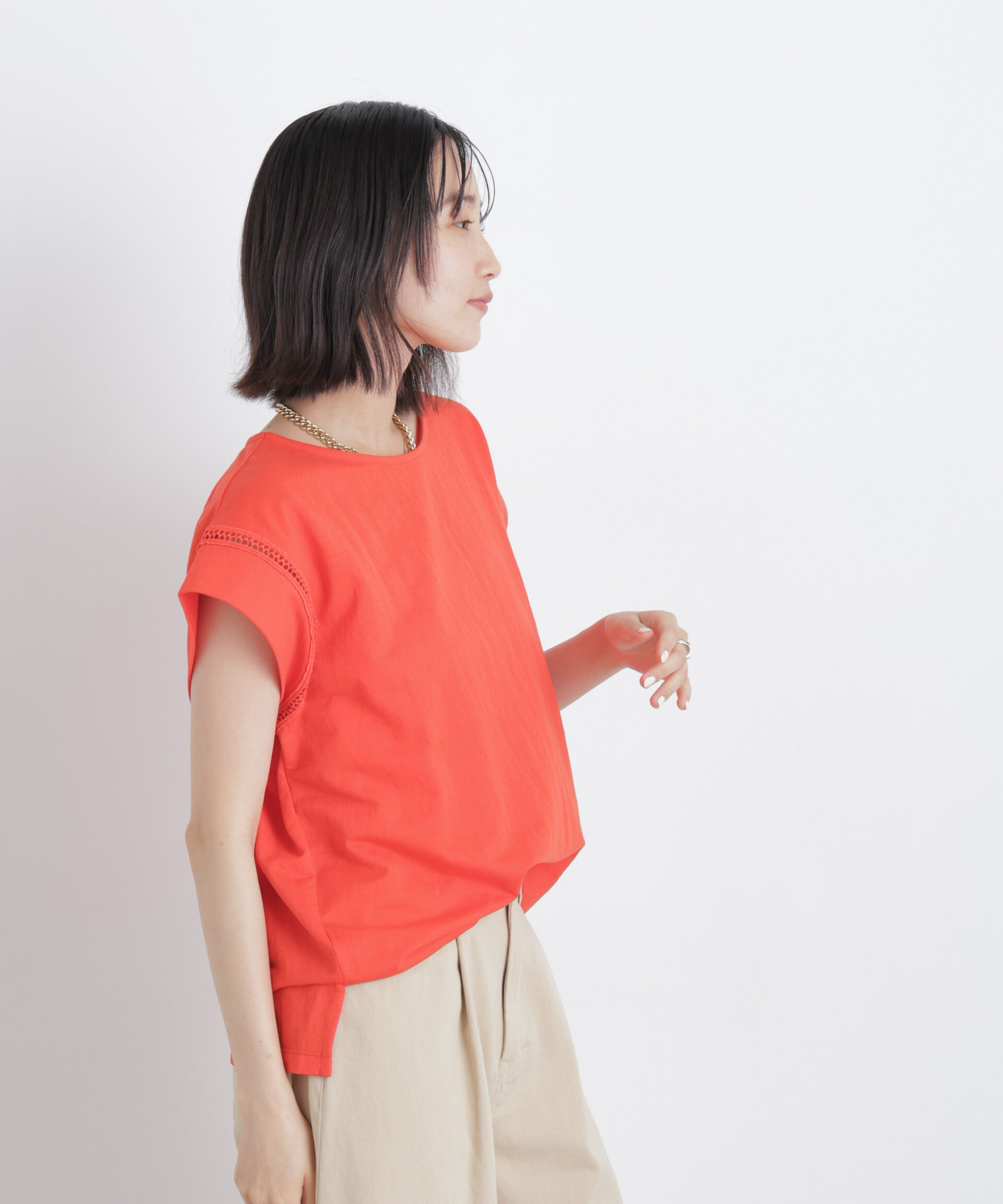 nano･universe「ハシゴレースフレンチスリーブカットトップス」|Tシャツ・カットソー|