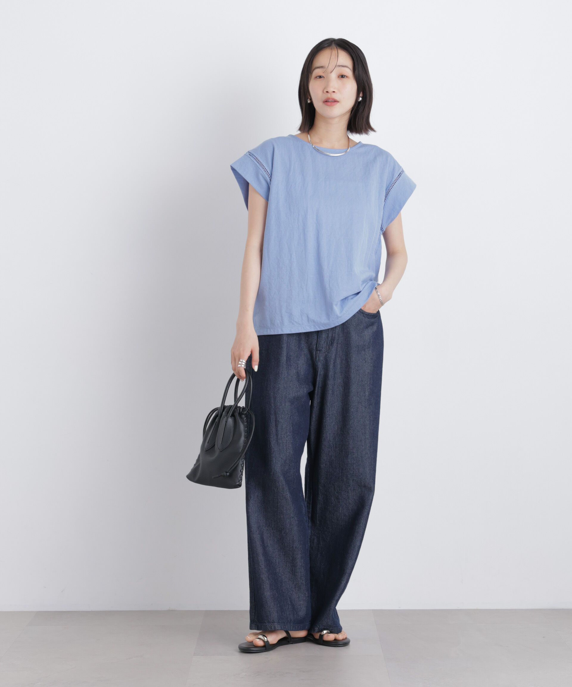 nano･universe「ハシゴレースフレンチスリーブカットトップス」|Tシャツ・カットソー|