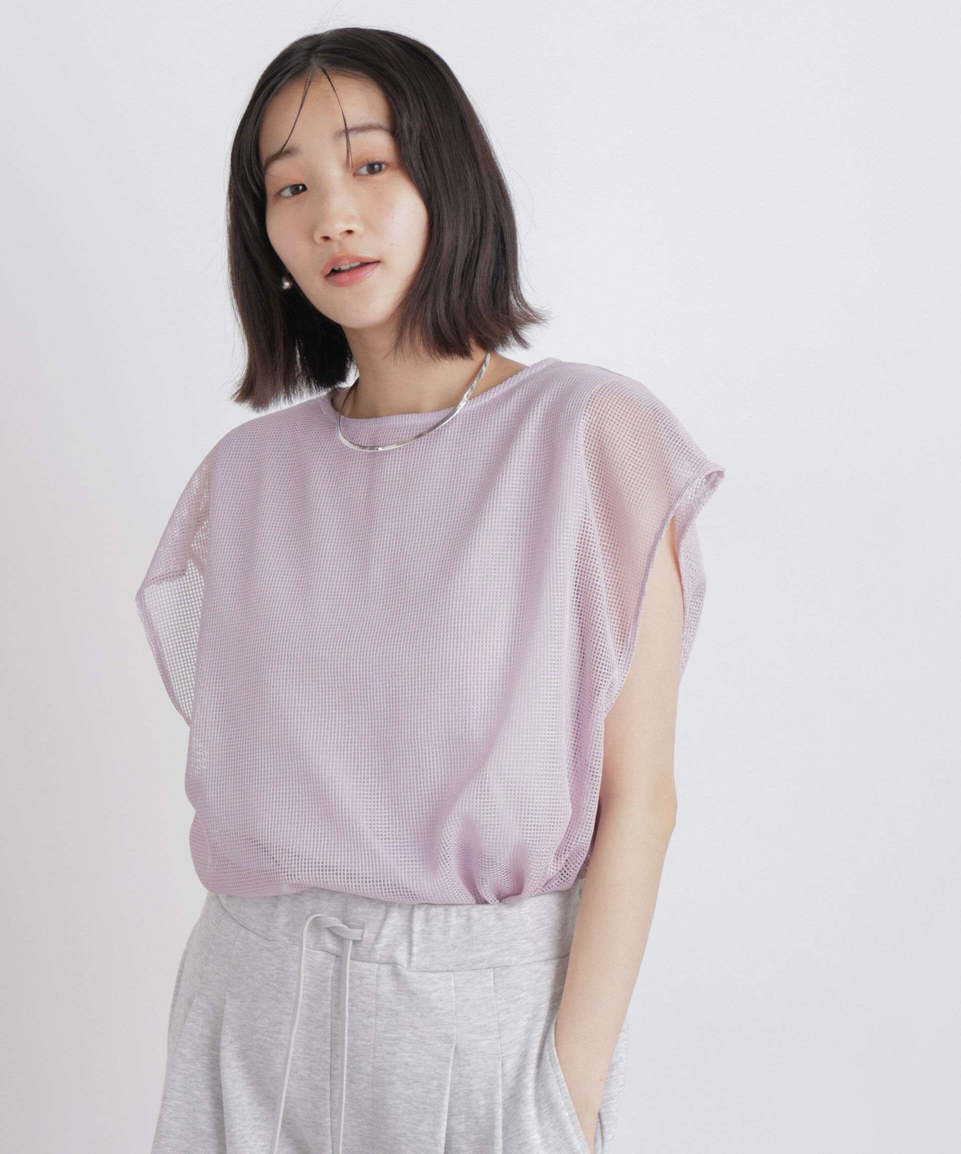 nano･universe「カラミメッシュレイヤードカットトップス」|Tシャツ・カットソー|