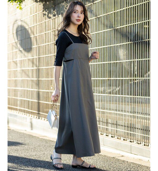 ANY SIS「【洗える・2SET】カットデザインスタイルアップ ワンピース&times;ニット」|スーツ|ｸﾞﾚｰ&times;ﾌﾞ