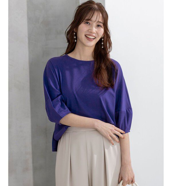 ANY SIS「【撥水・汗ジミ防止・UVケア・洗える】スーピマスムース クロップド Tシャツ」|Tシャツ・カットソー|ダークブルー