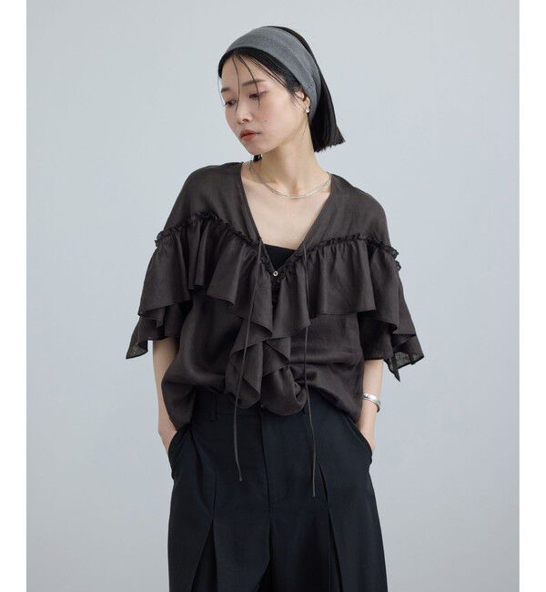 SALON adam et rope'「【WEB限定】ヨーロピアンリネンルジェフリルブラウス」|シャツ・ブラウス|