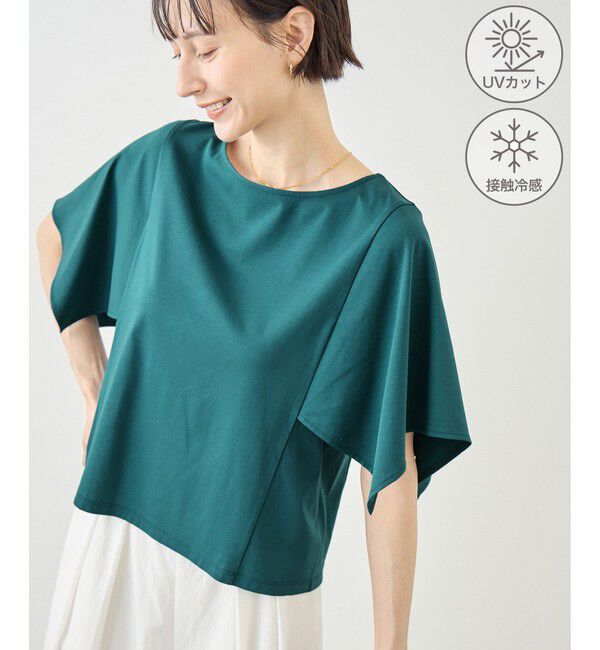 Rope&rsquo;Picnic「70シルケットハンカチスリーブトップス/UVカット・接触冷感」|Tシャツ・カットソー|グリーン(30)
