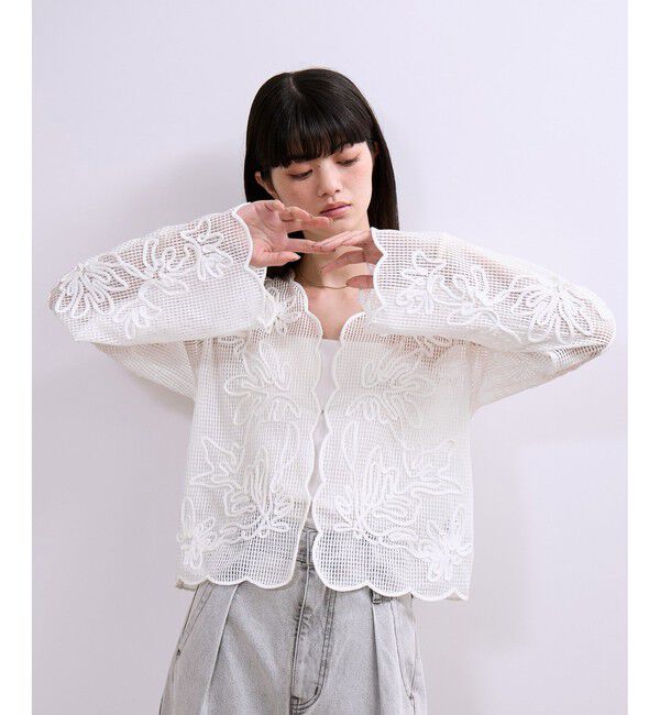 ADAM ET ROPE'「【WEB限定】メッシュエンブロイダリーカーディガン」|カーディガン|