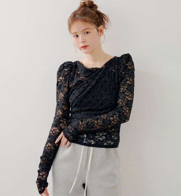  「【SALON by Chico】チョーカー付きフロッキードットレーストップス」|Tシャツ・カットソー|