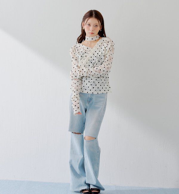  「【SALON by Chico】チョーカー付きフロッキードットレーストップス」|Tシャツ・カットソー|