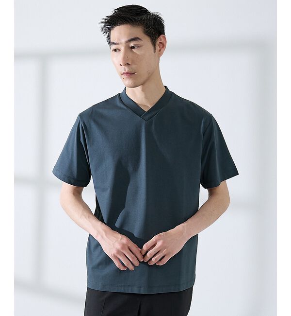 ABAHOUSE「【SMART CLOSET/WEB限定】シルケット天竺 Vネック 半袖Tシャツ」|Tシャツ・カットソー|グリーン