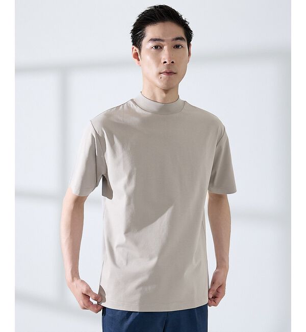 ABAHOUSE「【SMART CLOSET/WEB限定】シルケット天竺 モックネック Tシャツ」|Tシャツ・カットソー|グレージュ