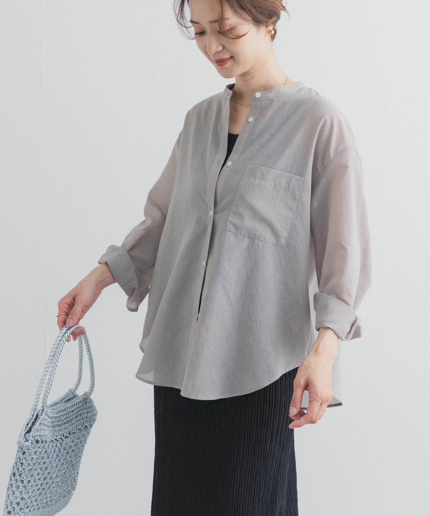 URBAN RESEARCH DOORS「『UR TECH』バンドカラーシャツ」|シャツ・ブラウス|
