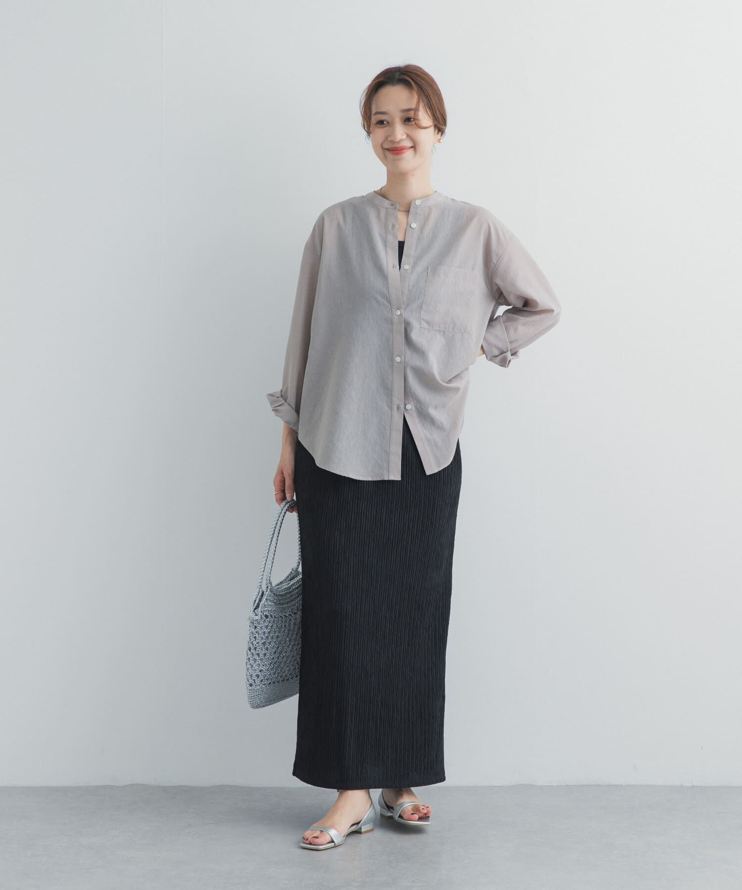 URBAN RESEARCH DOORS「『UR TECH』バンドカラーシャツ」|シャツ・ブラウス|