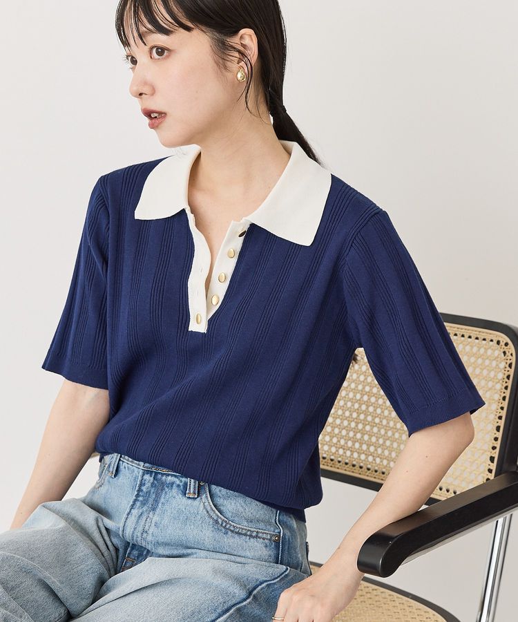 AMERICAN HOLIC「襟配色ニットポロ」|ニット・セーター|Navy