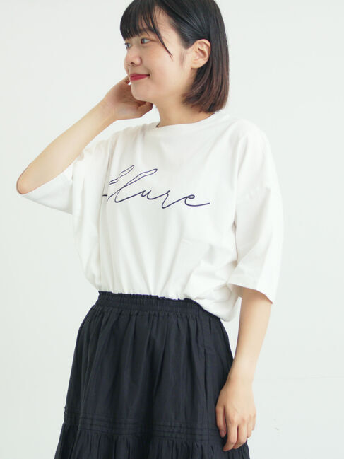 Samansa Mos2「バイオ加工ロゴプリントワイドTシャツ」|Tシャツ・カットソー|オフホワイト