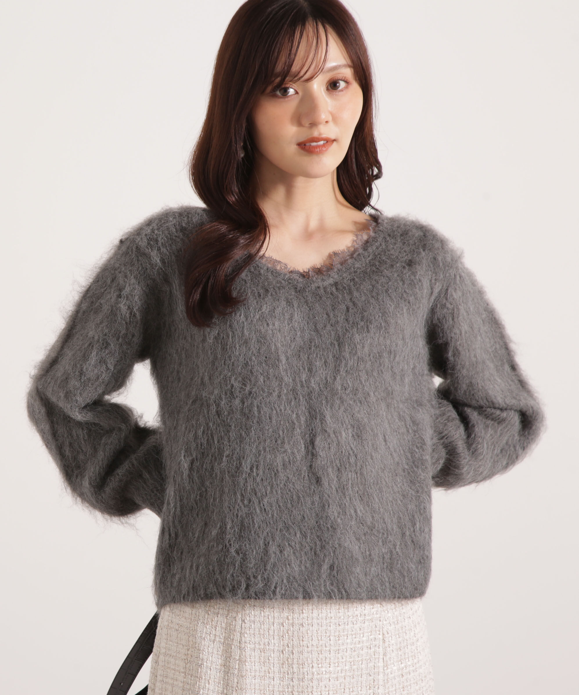 PROPORTION BODY DRESSING「襟元レースニットトップ 25AW」|ニット・セーター|