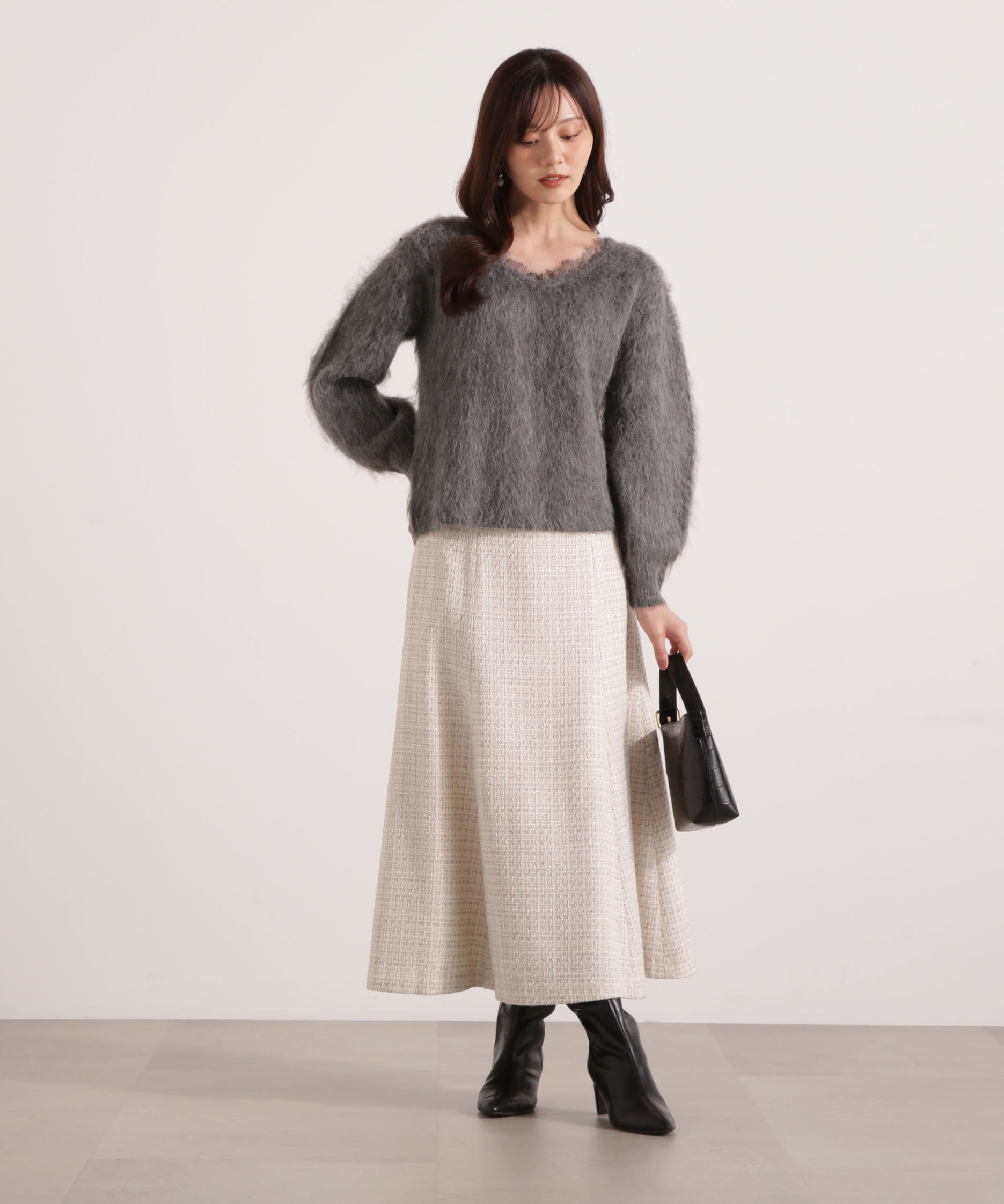PROPORTION BODY DRESSING「襟元レースニットトップ 25AW」|ニット・セーター|