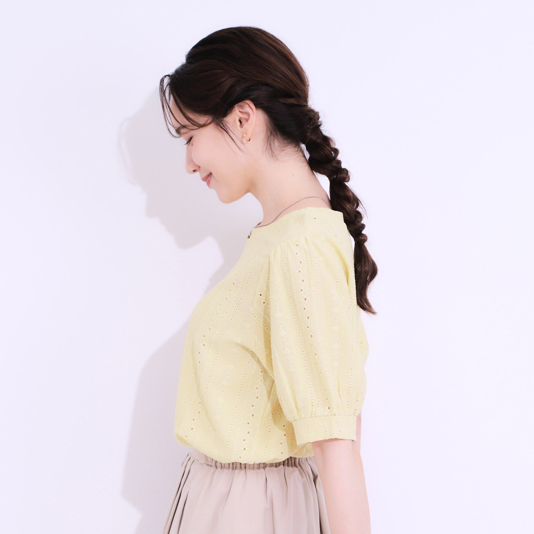 SHOO･LA･RUE「【S-LL/二の腕カバー】大人フェミニンな印象に ジャカードレーストップス」|Tシャツ・カットソー|