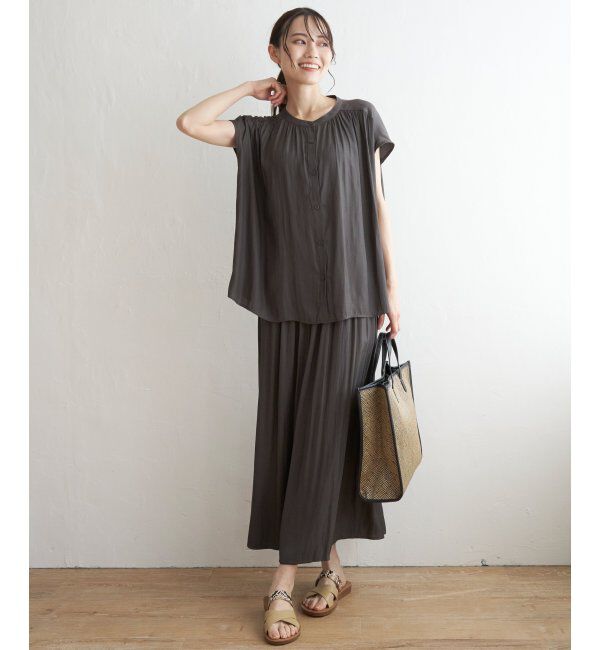 ikka「【セットアップ対応】カッセンギャザーフレンチ袖シャツ」|シャツ・ブラウス|