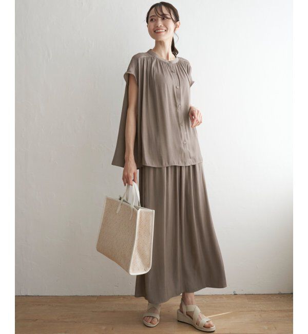 ikka「【セットアップ対応】カッセンギャザーフレンチ袖シャツ」|シャツ・ブラウス|