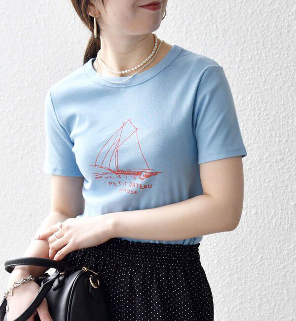 SHIPS any「《一部追加予約》【SHIPS any別注】PETIT BATEAU: ロゴ プリント コンパクト TEE 26SS」|Tシャツ・カットソー|ライトブルー