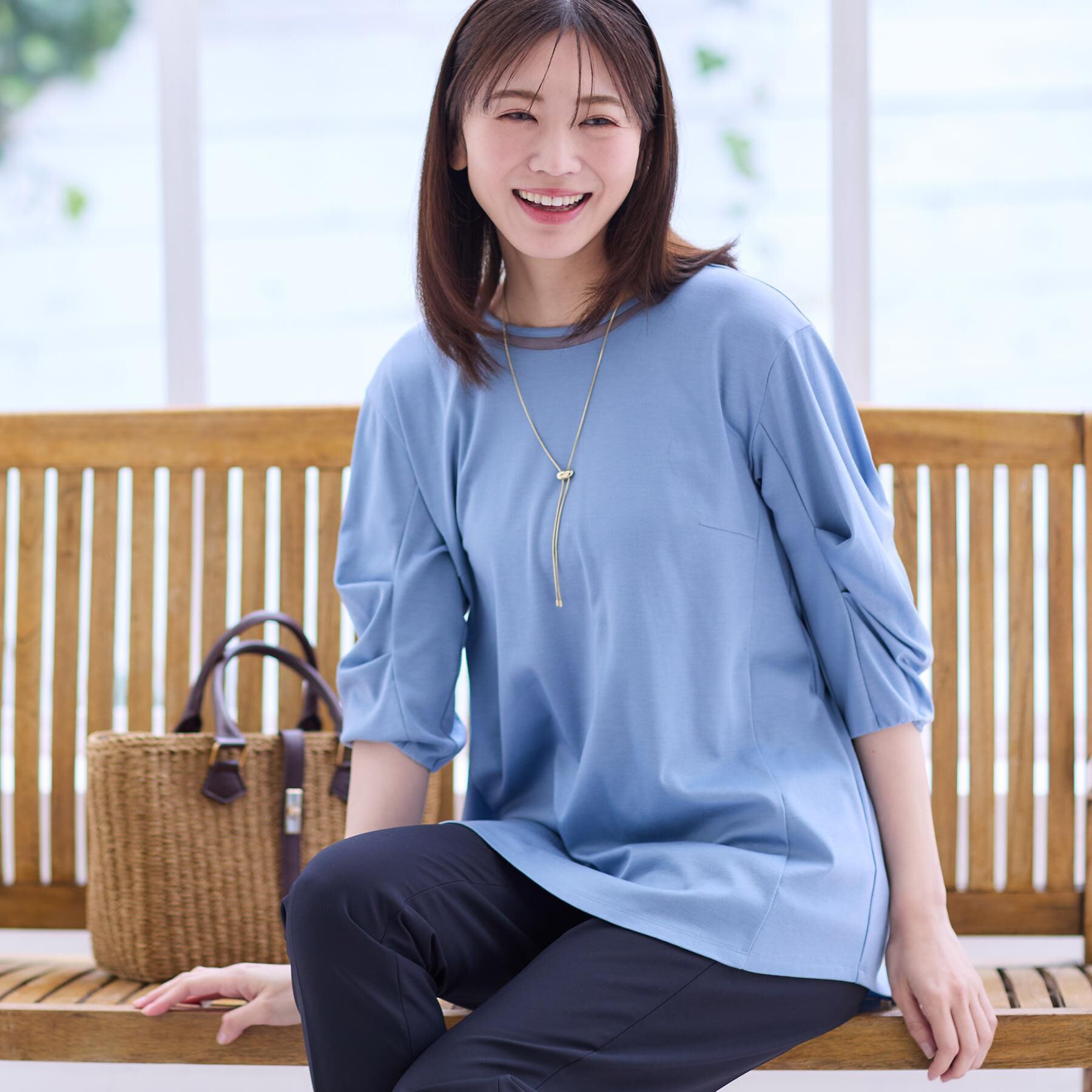 Reflect「【腰周りカバー】すっきり見えAラインカットソー」|Tシャツ・カットソー|ブルー(091)
