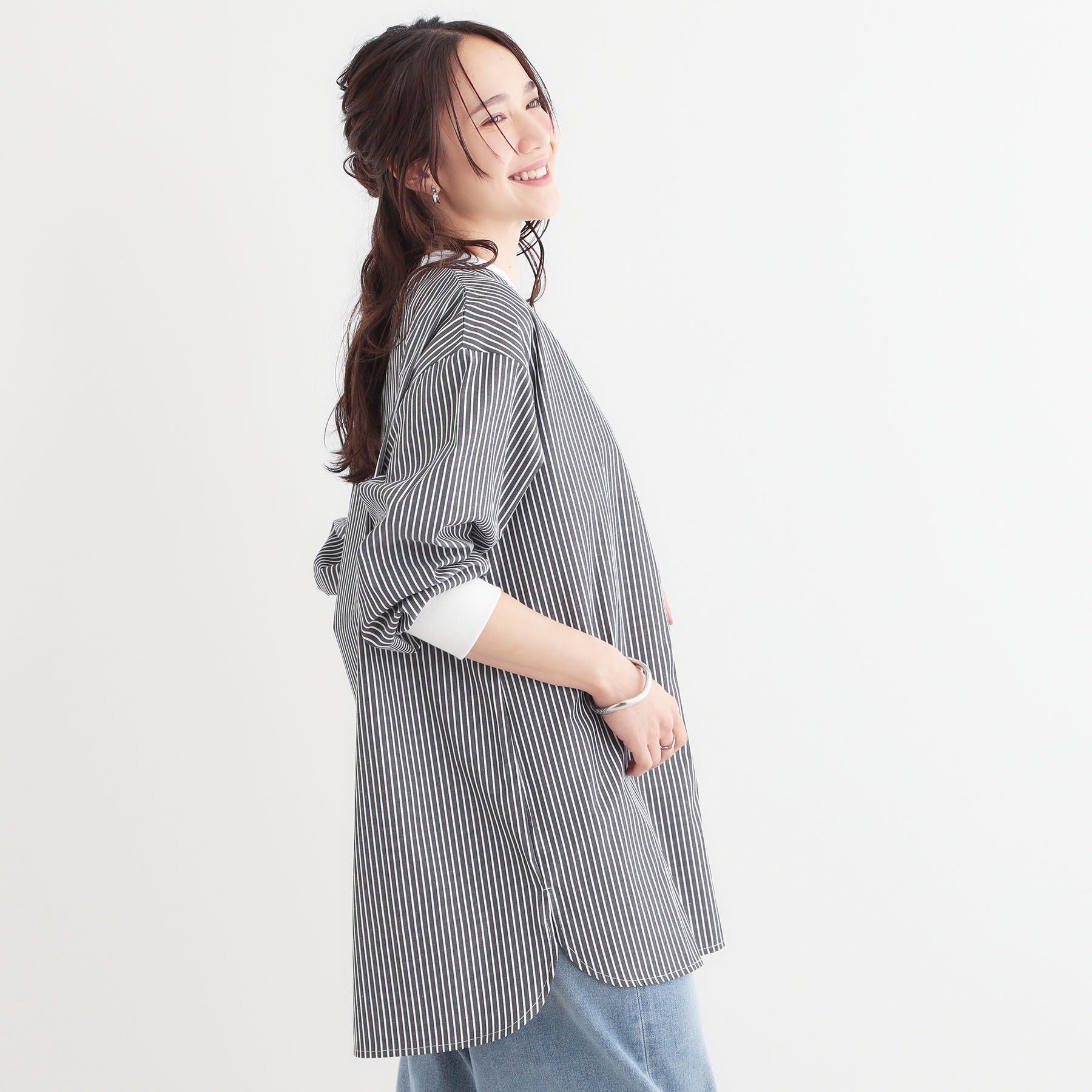 SHOO･LA･RUE「【洗える/S-LL】リブでこなれ感 ゆるっと着られる ロングシャツ」|チュニック|
