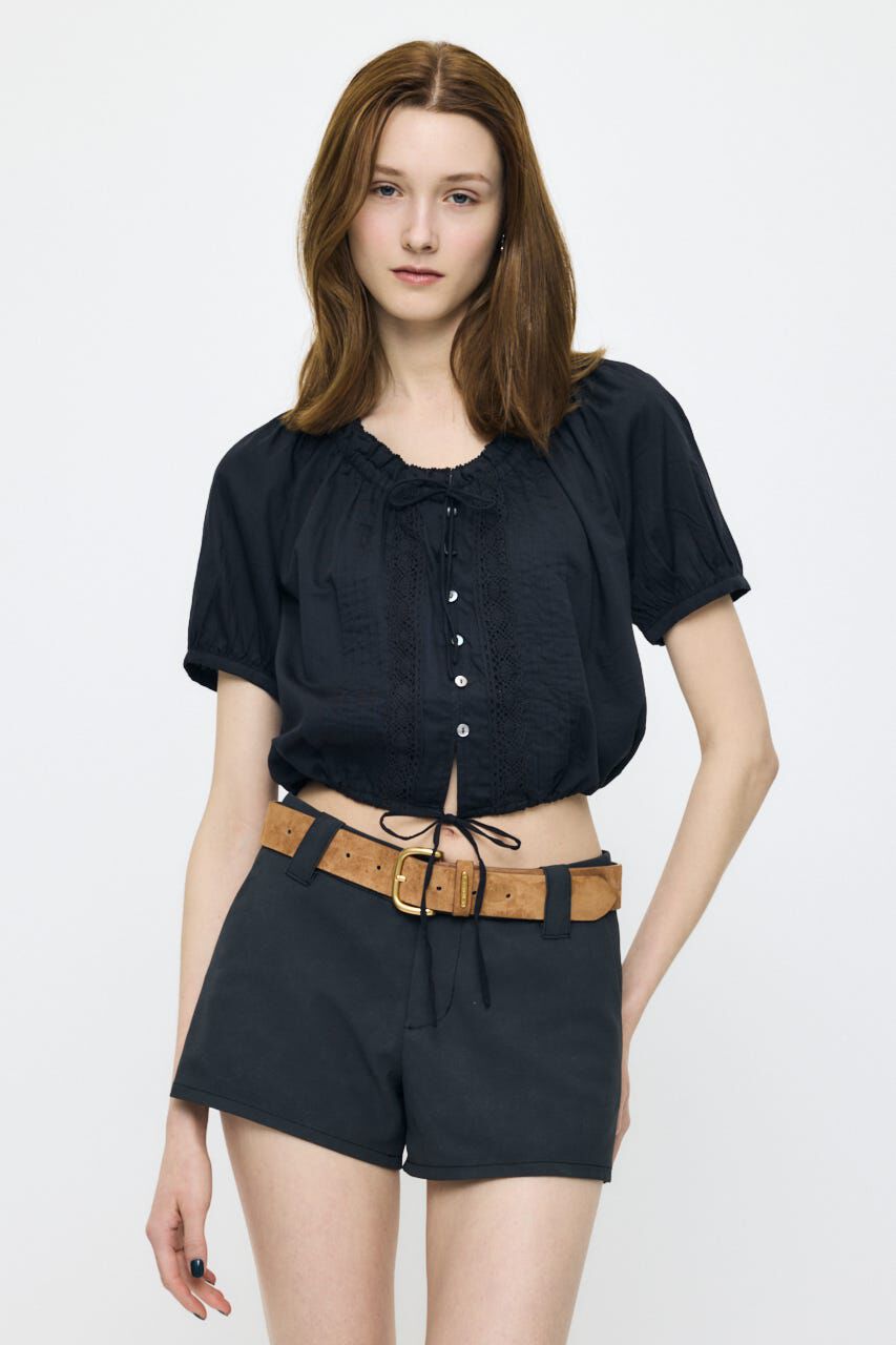 MOUSSY「SCOOP NECK PIN TUCK ブラウス」|シャツ・ブラウス|BLK
