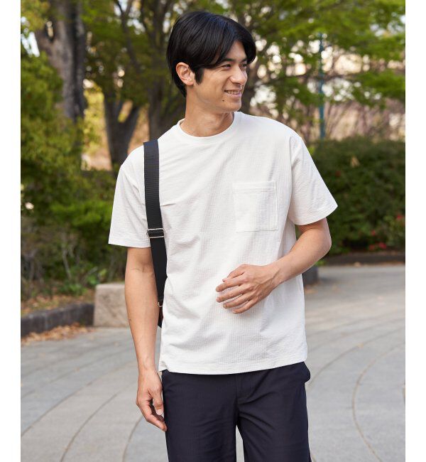 ikka「冷感DRYサッカーポケットTシャツ」|Tシャツ・カットソー|