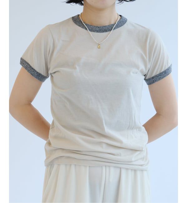 IENA LA BOUCLE「fifi collection フィフィコレクション Trim sheer SS TEE mix gray  25-04」|Tシャツ・カットソー|